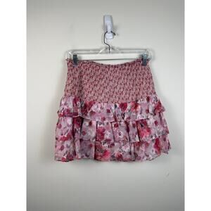 Love Shack Fancy Silk Floral Mini Ruffle Skirt Size Medium EUC
